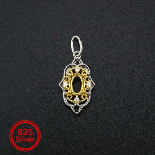 1Pcs 4x6MM Oval Prong Pendant Settings Vintage Style Gold Plated Solid 925 Sterling Silver Charm Bezel Tray DIY Supplies 1421127