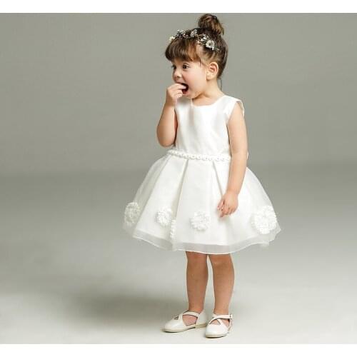 1 Year Old Bow Baby Girl Dress for Birthday Plain Sleevless Vestido For Party Formal 2021 Summer Baby Toddler Clothes 154715