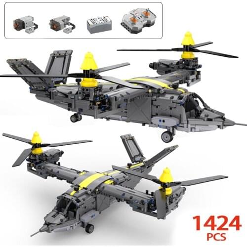 1424pcs RC Technical Military Fighter Rotorcraft Airplane Building Blocks City Remote Control Helicopter Bricks Toys For Kids