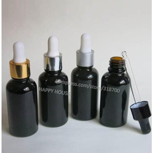 360pcs/lot 30ml Shiny Black Glass Essential Oil Bottle With Dropper Aluminum Ring 1oz Perfume Serum Cosmetics Bottles
