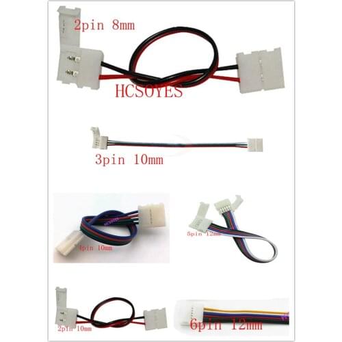 5pcs 2pin 3pin/4pin /5pin/6pin 8mm/10mm/12mm double clip led Connector Cable For 3528 WS2812 5050 RGB RGBW RGBWW LED strip