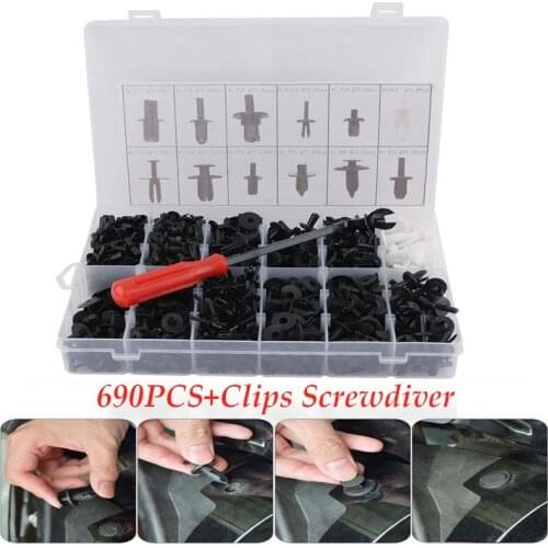 690 Pcs /set Car Body Plastic Push Pin Rivet Fasteners Trim Moulding Clips & Free Removal Tool Universal for Car Accessories
