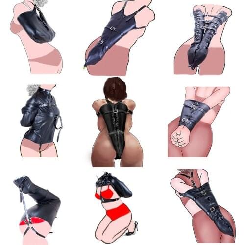 BDSM Behind Back Straight Jacket,Leather Over Shoulder ArmBinder,Adult Games Glove Bondage,Sex Toys For Couples