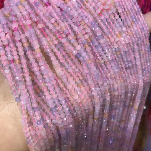 Natural Morganite Stone Beads Micro Faceted Small Pink Blue Round Loose Beads for DIY Jewelry Making Bracelet Supplies 3x2mm