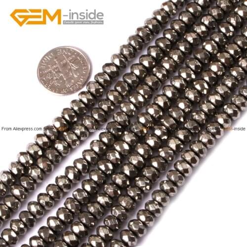 Pyrite Beads Smooth & Faceted Rondelle Beads Natural Stone Beads For DIY Jewelry Making Bracelet Necklace Sets 15 inche