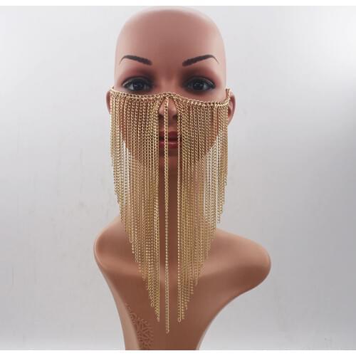 New Design Women Gold Color Aluminum Chain Multi-Layers Tassel Head Chains Face Jewelry And Head Jewelry Halloween Gift