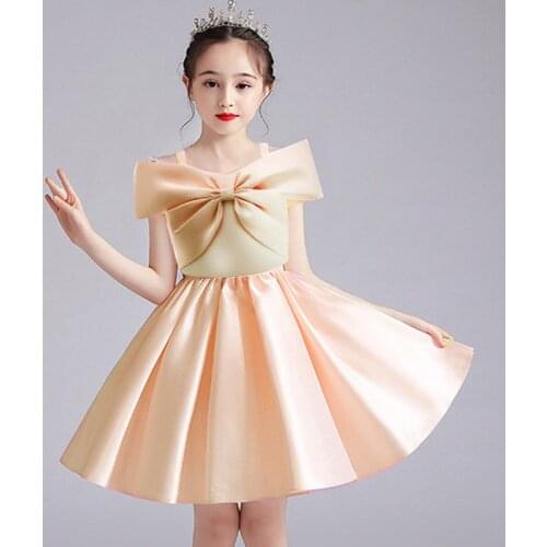 2021 Childrens Clothing Suspender Dress Flower Girl Wedding Princess Dresses Solid Big Bow Baby Kids Elegant Costume 2 to 10 Y