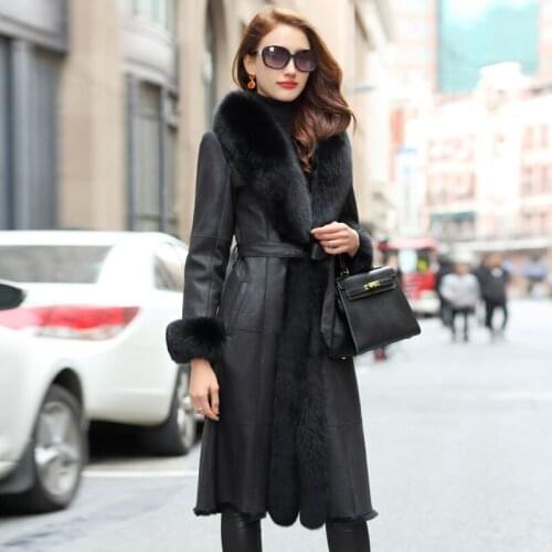 Double Faced 2020 Winter Coat Real Leather Jacket Women Fox Collar Warm Rabbit Fur Coats MY4235