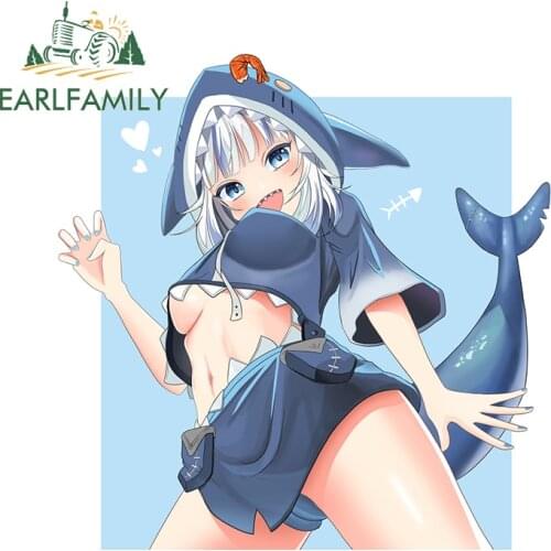 EARLFAMILY 13cm x 13cm For Gawr Gura Hololive Funny Car Stickers Bumper Windows DIY Decal Waterproof Sunscreen Car Assessoires