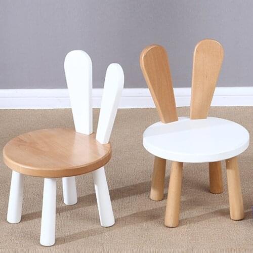 Custom Children Rabbit Back Pine Solid Wood Baby Chair Stool Table Set Kids Nursery School Student Study Kindergarten Furniture