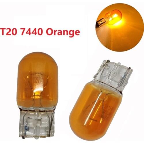 1pcs 7440 Orange T20 Halogen Bulb Clear Glass Daytime Running Light 12v w21w brake bulbs Tail Light Stop Light Rear Turn Signal