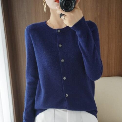 Womens Loose Sweater O-Neck Cashmere Cardigan Autumn/Winter 100% Pure Wool Sweater Knitted Jacket Woman Casual Basic Shirt