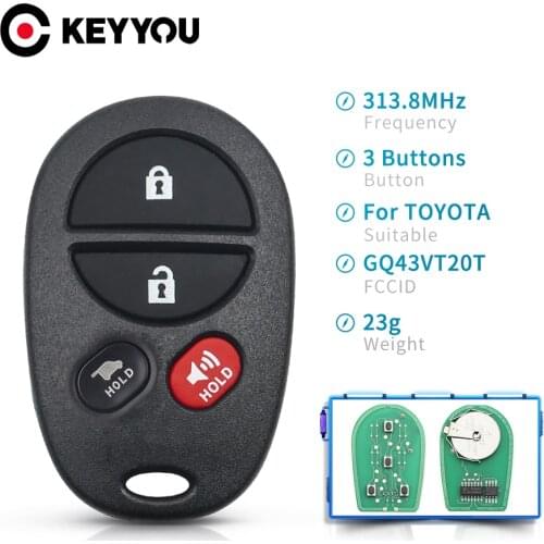KEYYOU 3/4 BTN GQ43VT20T 315MHz Fob Remote Car Key For Toyota Sienna Solara Avalon Camry Highlander Sequoia Tacoma Tundra