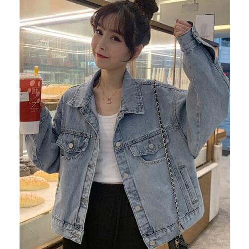 Short Denim Jacket Women Korean Loose 2021 New Spring Autumn Pocket Jeans Jacket Women Long Sleeve Coat Tops Female