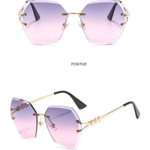 Square Rimless Pearl Sunglasses Retro Women Brand Designer Trendy Gradient Polygon Sun Glasses Female UV400 Eyewear Goggles