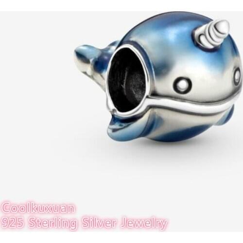 Summer 100% 925 Sterling Silver Shimmering Narwhal Charm beads Fits Original Pandora bracelets Jewelry