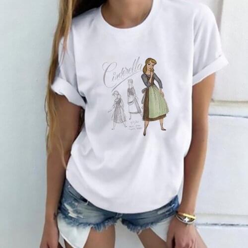 T-shirt Trendy Disney Cinderella Sketches Premium Tshirt Camiseta Fashion Women Graphic Top Tee Shirt