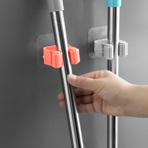 Bathroom Wall Mounted Mop Organize Clips Clamping Seamless Mop Hook Kitchen Tool Organizer Holder Broom Hanger Storage Rack