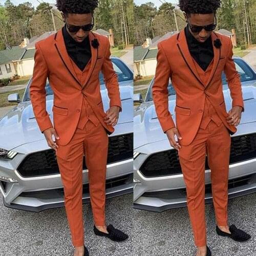 New Orange Slim Fit Mens Suits Notched Lapel Wedding Tuxedos Three Piece Prom Custom 3 pieces (Jacket & Pant & Vest) Q119