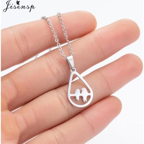 Jisensp Lovely Stainless Steel Couple Birds Pendant Necklace for Women Engagement Jewelry Branch Leaf Choker Jewelry Necklaces