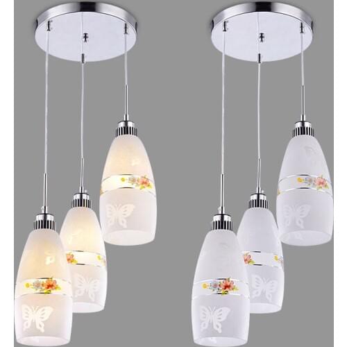 Modern Glass butterfly Painting Dining Room Pendant Light Restaurant Bar Counter Flower Pendant Lamp Hallway Blacony Pendant