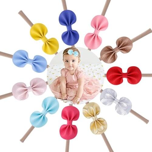 11pcs/set Cute Nylon Girls Headbands Leather Hair Bows Stretch Hairbands Kids Headwrap Photo Props Headdress Headwear