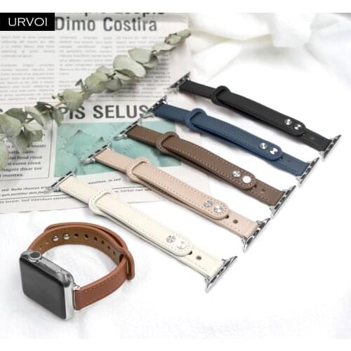 URVOI strap for Apple Watch series 6 SE 5 4 3 2 1 Sport band slim genuine leather double pin buckle for iWatch modern design