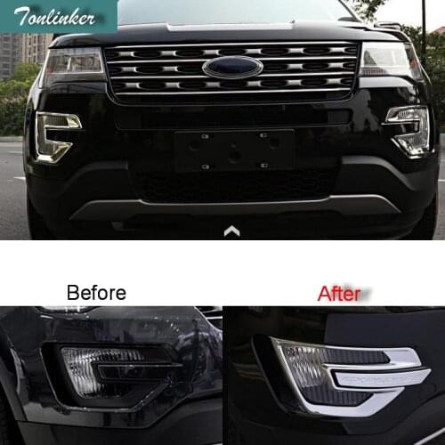 Tonlinker Cover Case Stickers for FORD Explorer 2013-17 Car Styling 2 PCS ABS Chrome exterior front fog light cover sticker