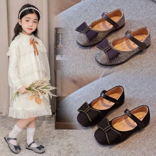 Blue Black Fashion Girls Shoes Bowknot Kids Princess Shoes For Wedding Party Children Dance Performance Shoes Little Girls 2-11T