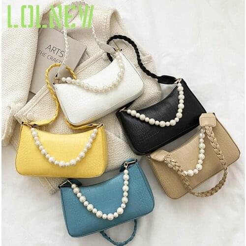 Womens bag 2021 Pearl Chain Trend Shopper Shoulder Bag Candy Color Luxury Handbag Shoulder Female Bag Ladies Armpit Purses