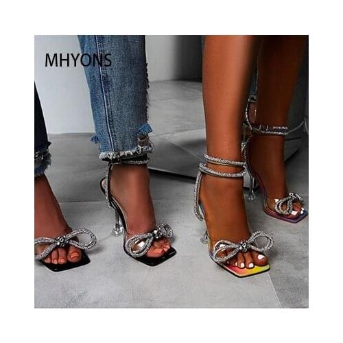 2021 Summer New Style Sexy Crystal Sandals Clear Wine Glass With Rhinestone Butterfly High Heel Sandals 35-42 Size