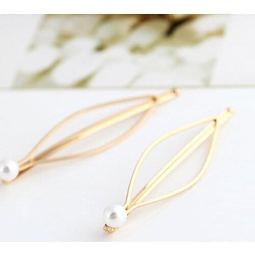 2 Pcs Women Metal Faux Pearl Leaf Hair Clips Hairpins Girl Barrette Hair Decoration LB