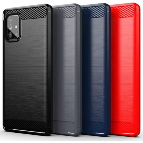 100pcs Carbon Fiber Soft TPU Rubber Case Shockproof Armor Cover For Samsung Galaxy A01 Core A21S A11 A21 A31 A41 A51 A71 A81 A91