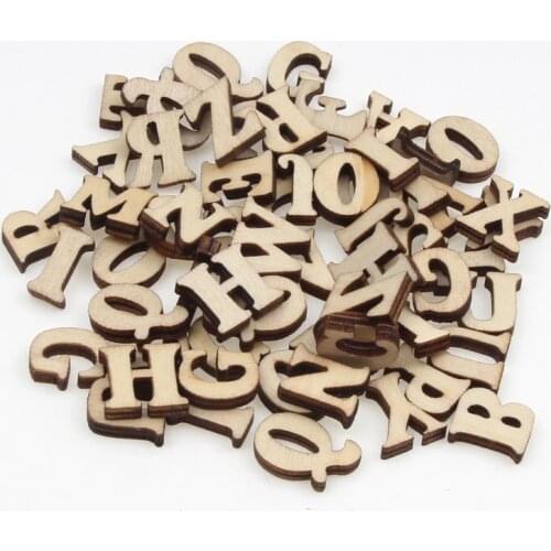 100pcs Natural Wooden Scrapbook Alphanumeric Pattern Childrens Educational Puzzle Diy Handmade Home Decoration Crafts
