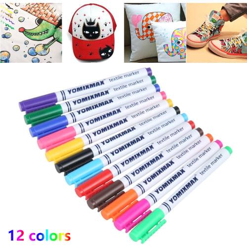 12 Colors Permanent Textil Fabric Marker T-Shirt Cloth Paint Pen DIY School Supplies Korean Style Stationery