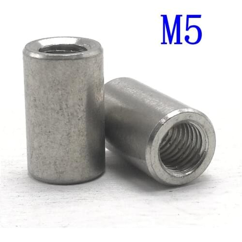 2pcs/Lot 304 Stainless Steel Extension And Thick Round Joint Nut M5*10/15/20/25/30 Cylindrical Screw Rod Welded Round Nut
