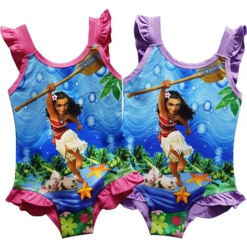 2018 new Moana trolls baby girl biquini one piece moana Cartoon swimming Bathing Suit Swim Wear Bikini Girls 4-10Y