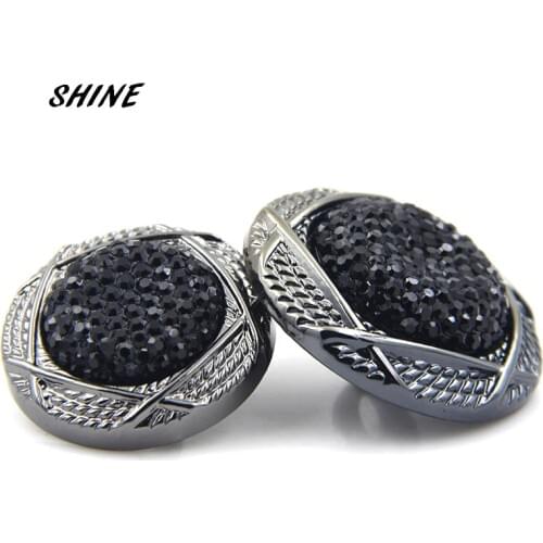 SHINE Acrylic Sewing Buttons Scrapbooking Round Black Imitation Ore Rhinestone 25\30mm Dia. 6PCs Costura Botones Decorate