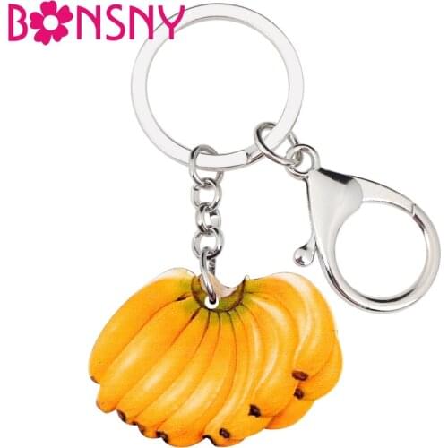 Bonsny Statement Acrylic Cute Banana Fruit Key Chain Keychain Ring Pendant For Women Girl Children Bag Car Charms Gift Wholesale