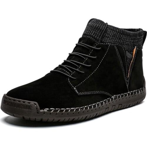 Winter Warm Men Snow Boots High Quality Cow Suede Man Ankle Boots Fur Men Shoes Plush Autumn Basic Drive Boots Big Size 47 48