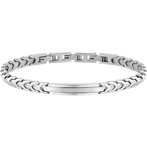 Runda Mens 316L Stainless Steel Bracelet Silver 21cm Adjustable Fishbone Chain Handmade Jewelry Fashion New Products