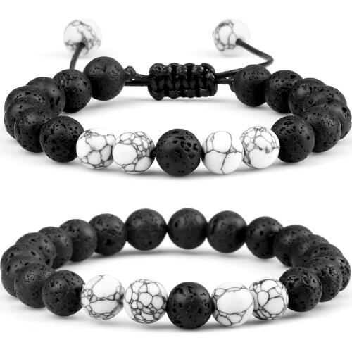 Natural Stone Lava Beads Bracelet Mens Handmade Malachite Howlite Hematite Stretch Bangles Volcanic Rock Essential Oil Diffuser