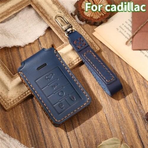 Leather Car Key Cover For Cadillac Escalade SRX XTS ATSL SLS CTS STS ATS BLS Smart Keyless Entry Remote Fob Case Keychain Bag