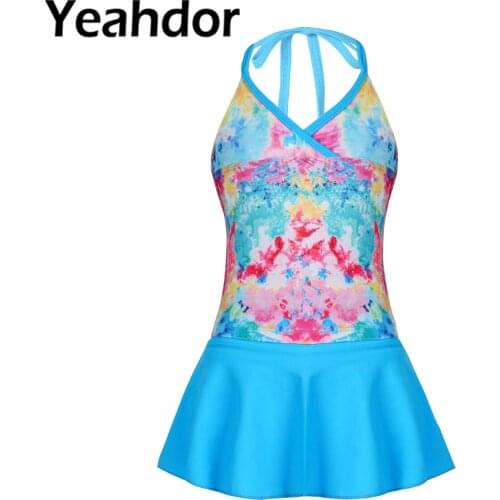 Kids Girls Summer Swimsuit Print Surfing Halter Tops Tankini Skirts Set Fashion Swimming Outfit Bathing Suit Beachwear Swimwear