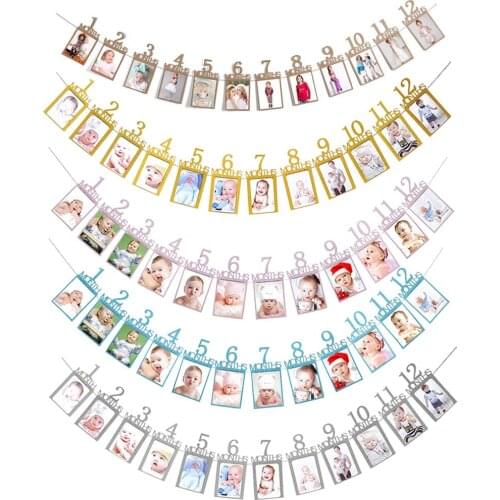 Baby Photo Banner Baby First Year Birthday Banner Infants 1-12 Month Photograph Booth Garland Monthly Milestone Photo Banner