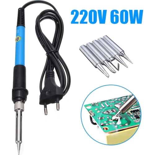 220V 60W Electric Soldering Iron Welding Pen EU Plug With 5 Tips Adjustable Temperature For Repair Soldering Work