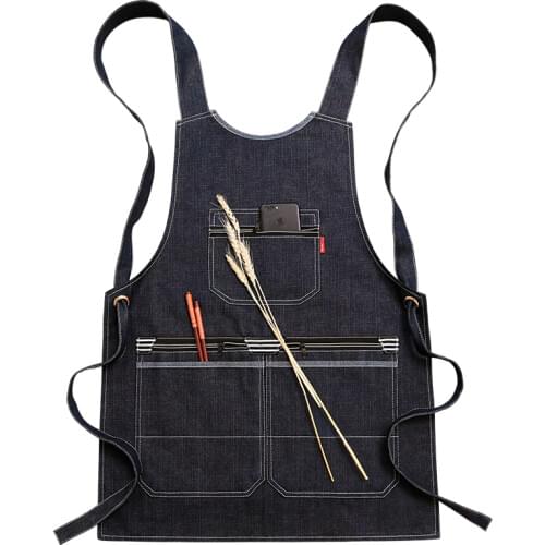 Apron jeans Korean version of fashion custom logo wear-resistant men and womens work clothes personality milk tea shop barber s