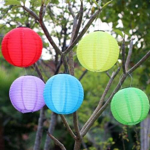 20/25/30cm LED Solar Lantern Lamp Outdoor Festival Party Decor Hanging Light Chinese Paper Ball Lampions For Party Wedding Decor