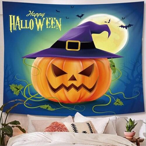 Halloween Tapestry Cute Cartoon Style Pumpkin Bat Ghost Witch Tapestry Wall Hanging Decor for Home College Dorm