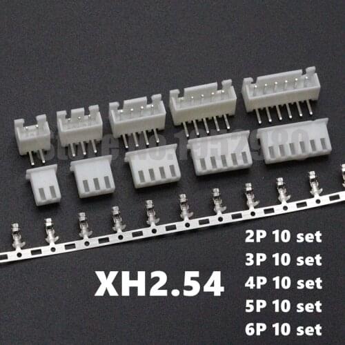 300PCS XH2.54 Connector 2P 3P 5P 6 Pin 2.54mm Pitch Right Angle Socket+Housing+Terminals Hole Through Type